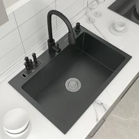304 Stainless Steel Topmount Kitchen Sink With Knife-Holder Multifunction Single Bowl Dark-Gray Wash Basin For Kitchen Fixture 1