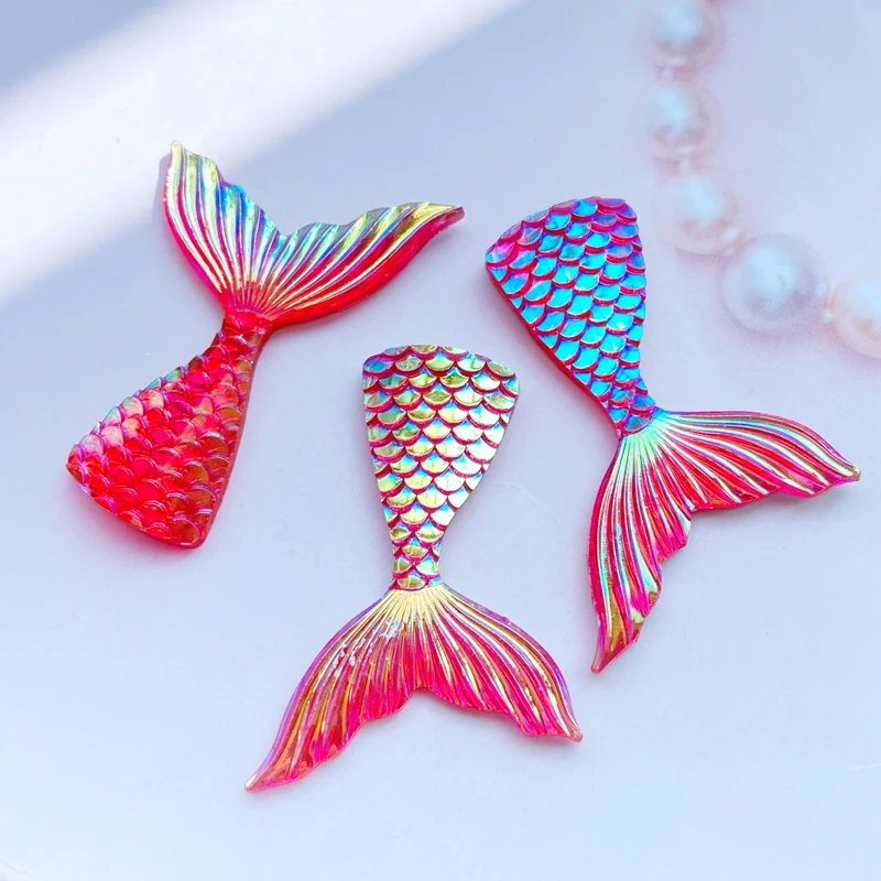10Pcs Resin Lovely Shiny Fish Tail With Color Plating Flatback Cabochon Scrapbook Kawaii DIY Embellishments Accessories C95 resin crafts resin crafts accessories