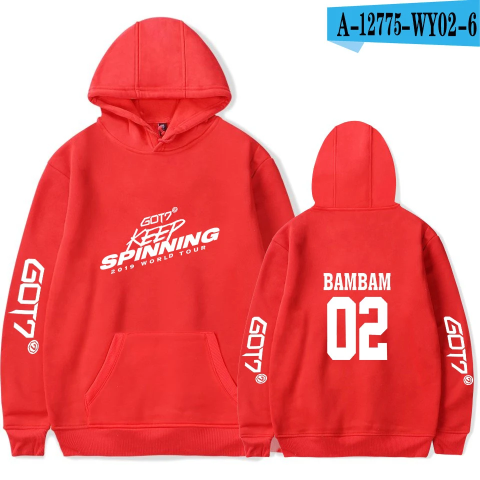 Red GOT7 толстовки с принтом для женщин и мужчин повседневная одежда Harajuku повседневные топы толстовки Kpops пуловер с капюшоном размера плюс толстовки Прямая поставка - Цвет: Red