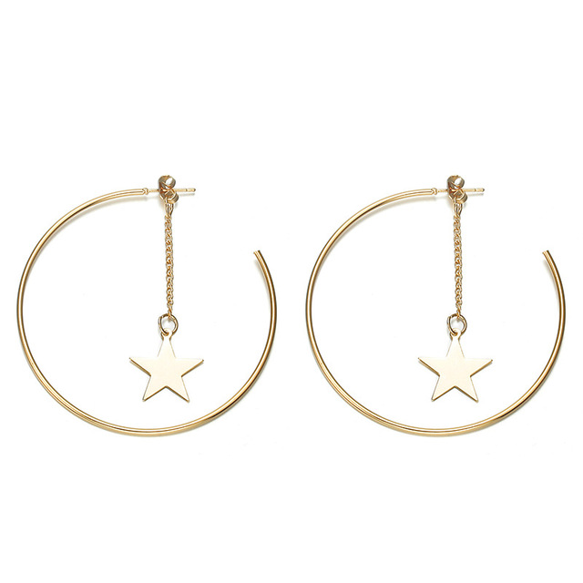 Fashion Gold Color Big Hoop Star Chain Drop Dangle Earrings for Women Earrings Personality Fashion boucle d'oreille pendient