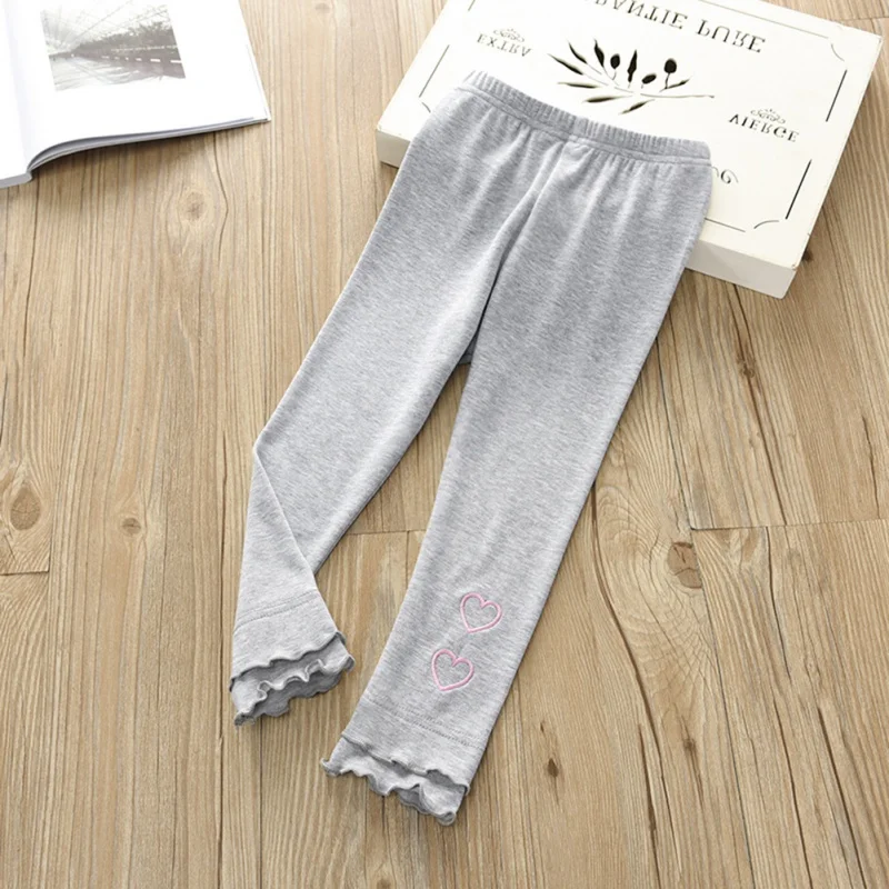 Детские повседневные брюки на весну-осень милые мягкие хлопковые леггинсы принцессы с вышитыми сердечками и деревянными ушками штаны для девочек