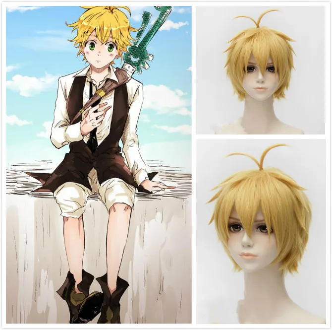 Nanatsu No Taizai The Seven Deadly Sins Meliodas желтые короткие Многослойные синтетические волосы