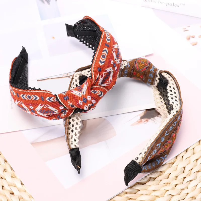 South Korea Dongdaemun Import Celebrity Style High Quality National Wind Embroidered Fabric Hipster Hair Bands Knot Pressure Hea