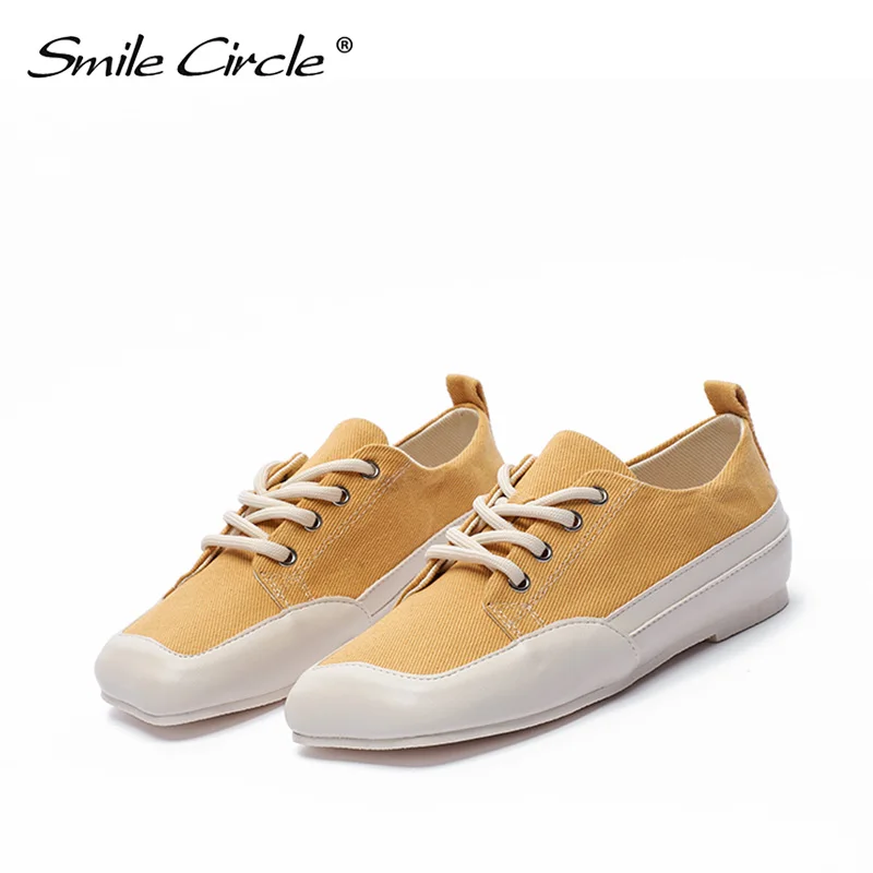 

Smile Circle/Canvas Flats Shoes Women 2020 New Spring Summer Teenagers Skateboard Shoes Candy Color Street Sneaker