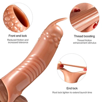 Reusable Penis Enlargement Sleeve Rings Penis Cock Extender Silicone Penis Condom Sex Toy For Men Cock Enlarger Penis Attachment 2