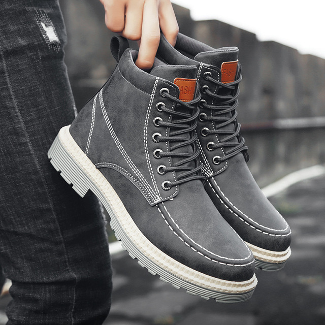 Boots Genuine Leather Martin Boots Man All-match Lace-Up Casual High Quality Comfortable High-top Tooling Boots Men Footwear