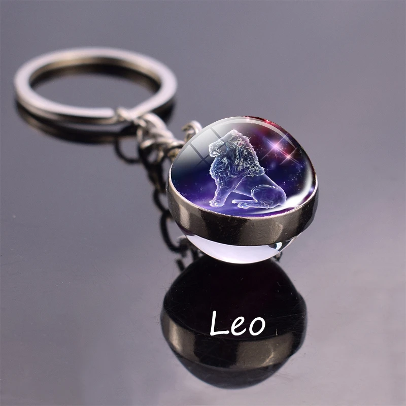 Leo Libra Scorpio 12 брелок для ключей «Созвездие» стеклянный шар Подвеска знак зодиака брелок автомобильный брелок для ключей для мужчин и женщин подарки на день рождения