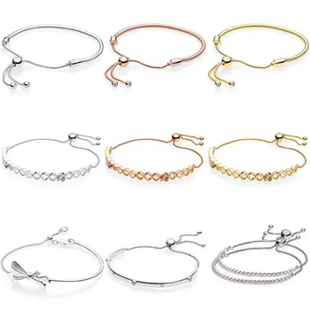 

Honeybee Brilliant Bow Explosion Of Love Sliding Clasp Adjust Bracelet Fit Fine Snake Bangle 925 Sterling Silver Bead Charm