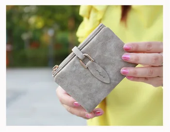 

Summer solid color short retro scrub multifunctional two-fold buckle student wallet female short section tide wallet