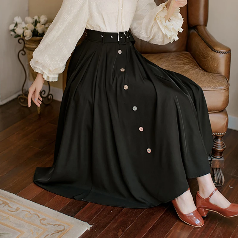 早期完売★LOW CLASSIC★DOUBLE WAIST LONG SKIRT スカートBrown LOW CLASSIC] / ☆ 24FW DOUBLE WAIST LONG SKIRT / BROWN (LOW