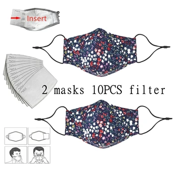 

2 PCS Mask Gift 10PCS Activated Carbon Filter Reusable Unisex Mask Printing Protect Face Mouth Cotton Printing Mask