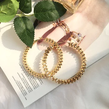 

MOFLO 2020 New Arrival Big 9ct Gold Plated Twisted Large Hoop Earrings Large Circle Creole Hoop Earrings