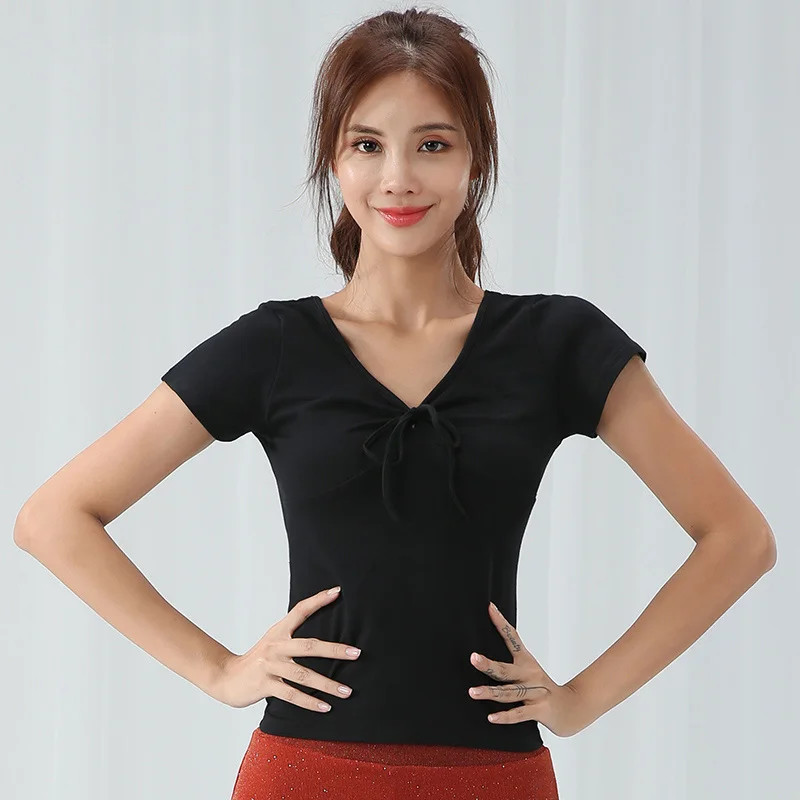 Black New Latin Dance Clothes Women Modal Dance Tops V Collar Comfort Practice Wear For Adult Female Rumba Laides Dance Clothes BL2146 - Цвет: Black
