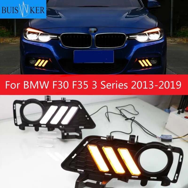 

Дневные ходовые огни для BMW F30 F35 3 серии 2013-2019 светодиодный дневные ходовые огни DRL, противотуманные фары, ходовые огни с желтым реле сигнала поворота