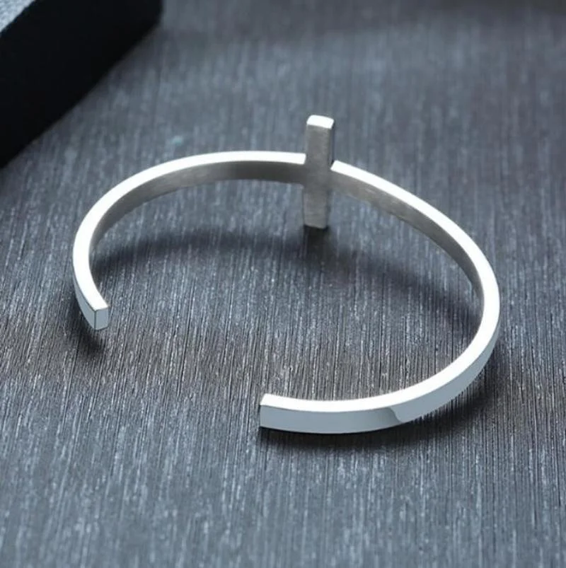 Bangle Bracelet Classic Christian Side Jesus Cross Simple Cuff Bracelet