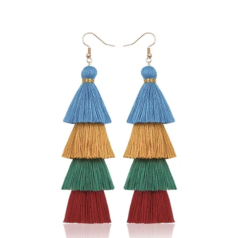 4 Layered Tassel Earrings For Women Ethnic Long Fringe Multi color Statement Dangle Earring GirlsFashion Jewelry
