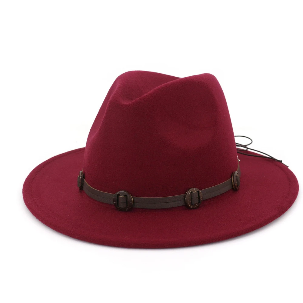 Мужская и Женская шерстяная шляпа Fedora широкая шляпа церковная шляпа Уличная Повседневная шляпа - Цвет: Wine Red