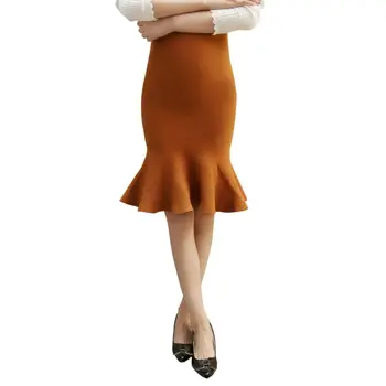 

Sexy Women Stretchy High Waist Ruffled Pleated Short Anti-light Fishtail Cotton Skirt Solid Color