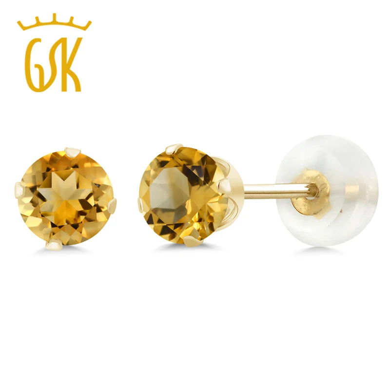 0,90 Ct Круглый Желтый Цитрин 10K желтое золото 4-зубчатые серьги-гвоздики 5 мм