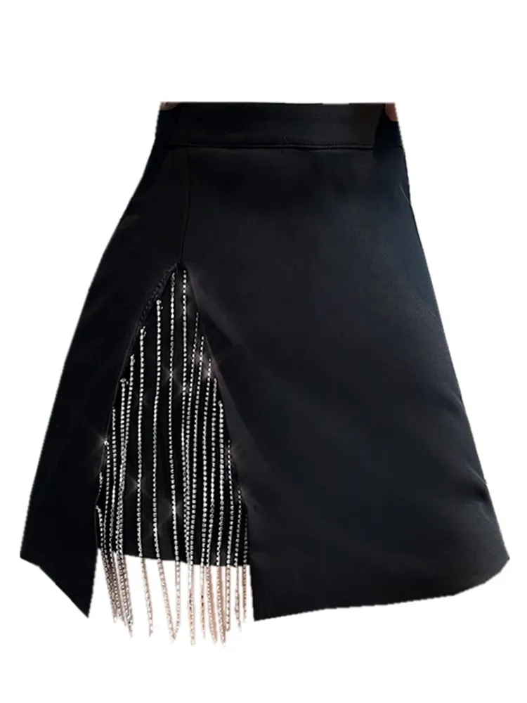 CHIC Ins French New High Waist Sexy Split Bling Diamond Chain Tassel Lady Mini Skirt Women A Line Bottom Irregular Shorts Pants