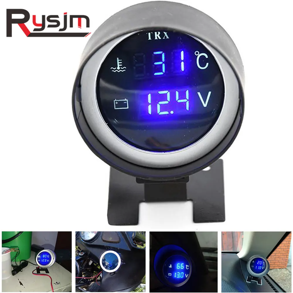 

Round LED Digital Car Truck Water Temp Gauge temperature sensor temperatura moto + Voltmeter Volt Voltage Meter 2 in 1 12V 24V