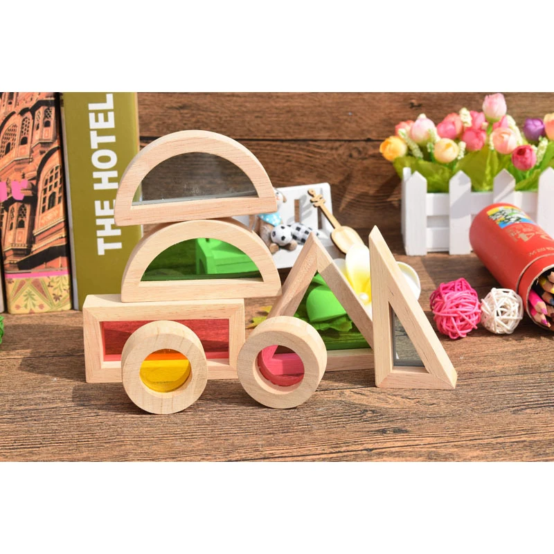 Деревянные блоки, радужные блоки, радужные строительные игрушки, обучающие изображения, развивающие игрушки, красочные когнитивные игрушки, детские подарки