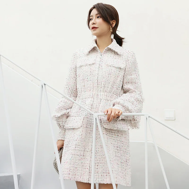 Yigelila Autumn And Winter New Style Fashion Elegant Graceful Tweed Waist Hugging Slimming Long-sleeved Coat 9909