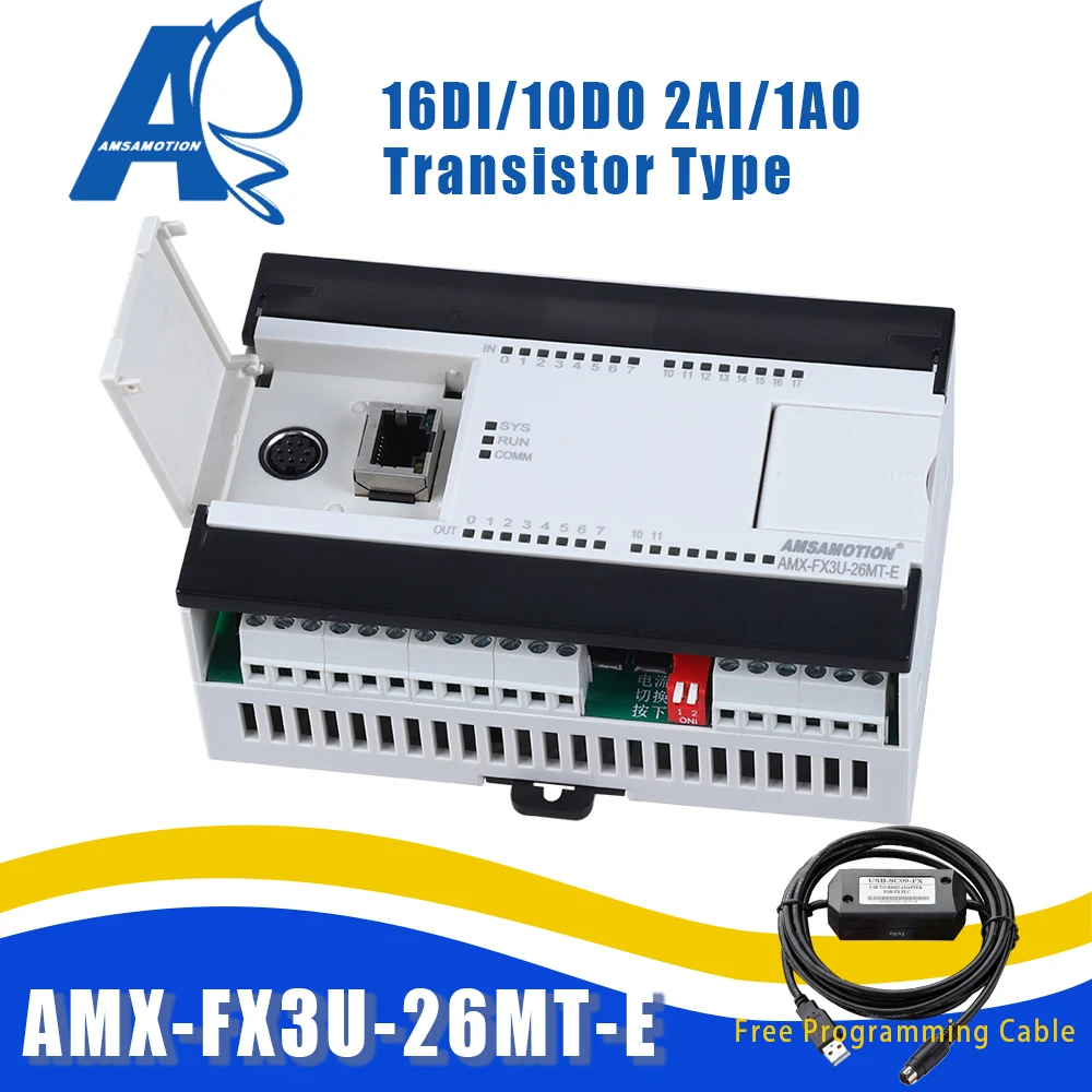 

AMX-FX3U-26MT Compatible Mitsubishi MELSEC Series PLC Transistor 2AI/1AO 16DI/10DO Ethernet MODBUS Programmable Controller