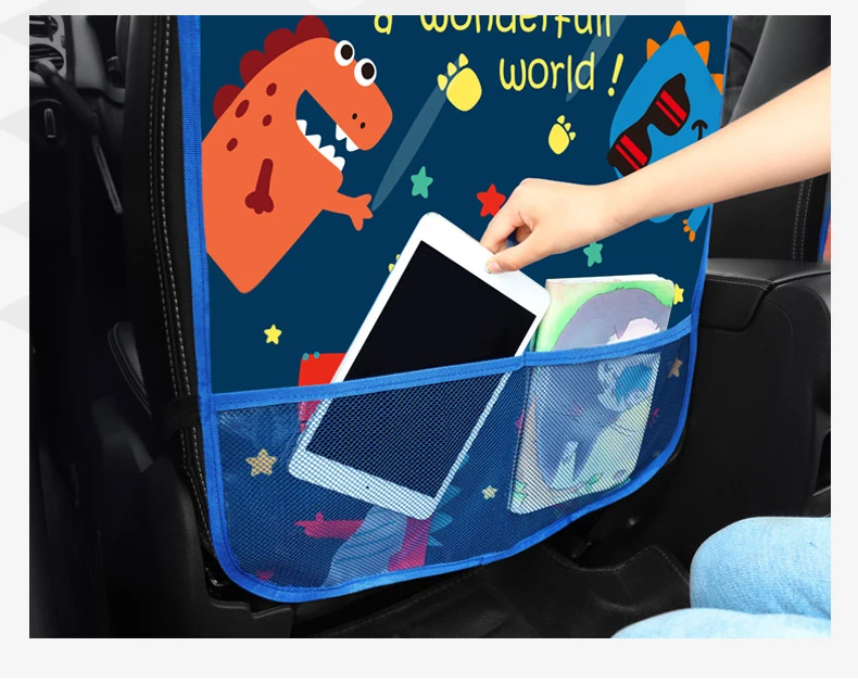 1피스 카시트 등받이 킥 방지 보호 장치(투명 터치 스크린 포켓 포함) 어린이 보호 커버