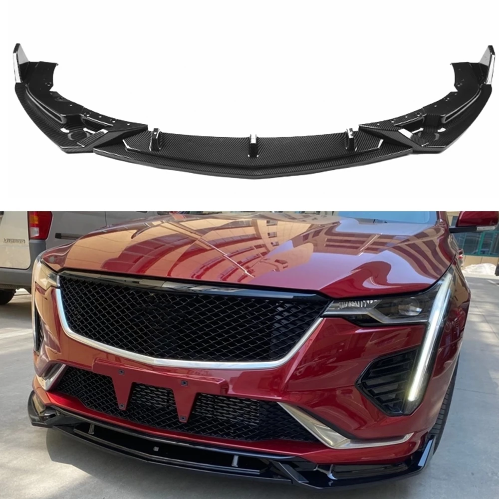 

For Cadillac CT4 2020-2021 Front Bumper Spoiler Lip Carbon Fiber Look/Gloss Black Car Lower Body Kit Guard Plate Splitter Blade