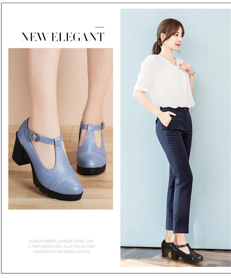 Size 34-43 Pumps Women's Shoes Buckle T-Strap Leather Oxfords Shoes Mary Jane Retro Mid-Heel Ladies Platform Single Pumps Shoes (26)