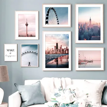 

Ferris Wheel Paris New York Landscape Wall Art Canvas Painting Nordic Poster And Prints Wall Pictures For Living Room Home Decor