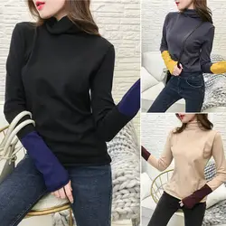 Женский свитер в Корейском стиле с высоким воротом, однотонный осенне-зимний теплый Дамский джемпер, базовый с длинным рукавом, Pull Femme