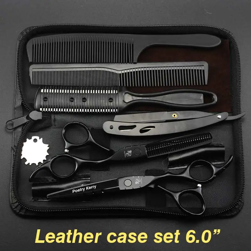 Leather case set 5,5/6 дюймов poem Kerry "профессиональный комплект для ухода за шерстью домашних животных, прямые ножницы и изогнутые детали - Цвет: Leather case set