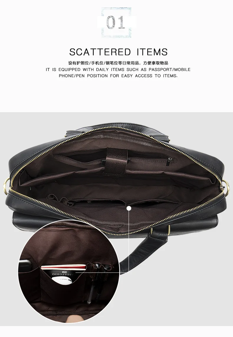 Men's Briefcase Genuine Leather Business Handbag Laptop Casual Large Shoulder Bag Vintage Messenger Bags Luxury Bolsas