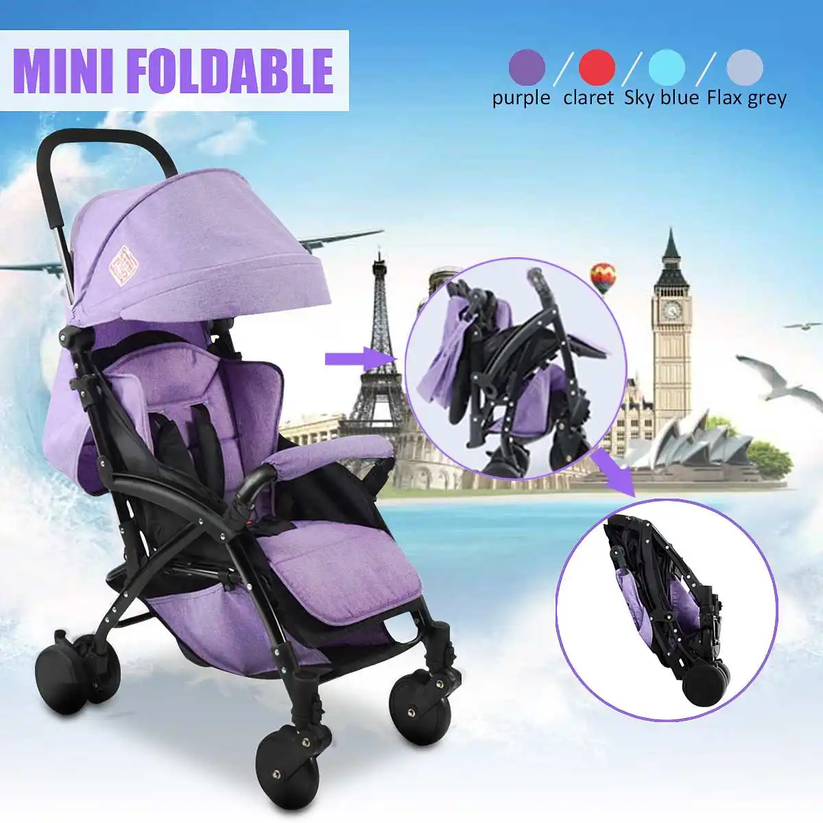 

Baby Stroller Portable Folding Strollers Ultra-lightweight Sit Lie High Landscape Umbrella Baby Trolley Summer Winter