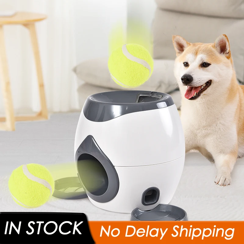 

Creative Pet Dog Toys 2 In 1 Interactive Automatic Ball Launcher Tennis Emission Throwing Toys Reward Machine Food Dispenser