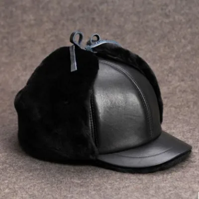 SILOQIN мужская шапка из натурального меха кожаные кепки зимний утепленный первый слой из овечей кожи; шапка бомбер для женщин среднего возраста, теплая, мужские и женские бейсбольные кепки, Hombre - Цвет: Black
