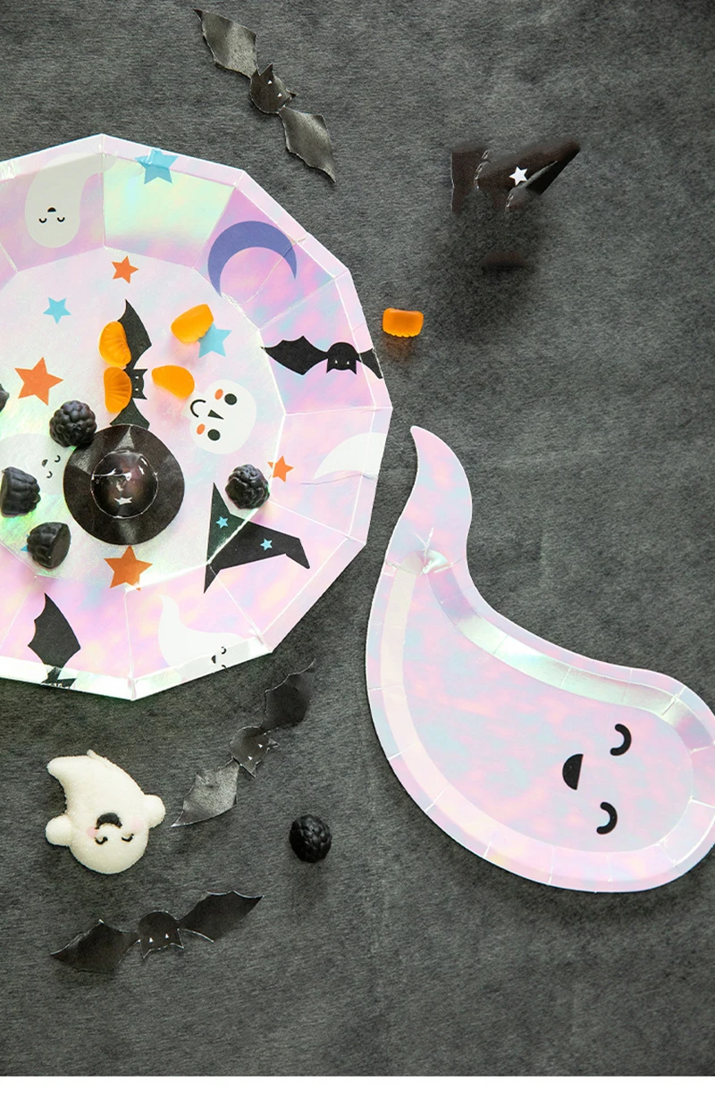 40pcs/set Halloween Party Paper Plate Disposable Cute Ghost Paper Dishes Kids Theme Party Supplies Home Decor Creative Tableware