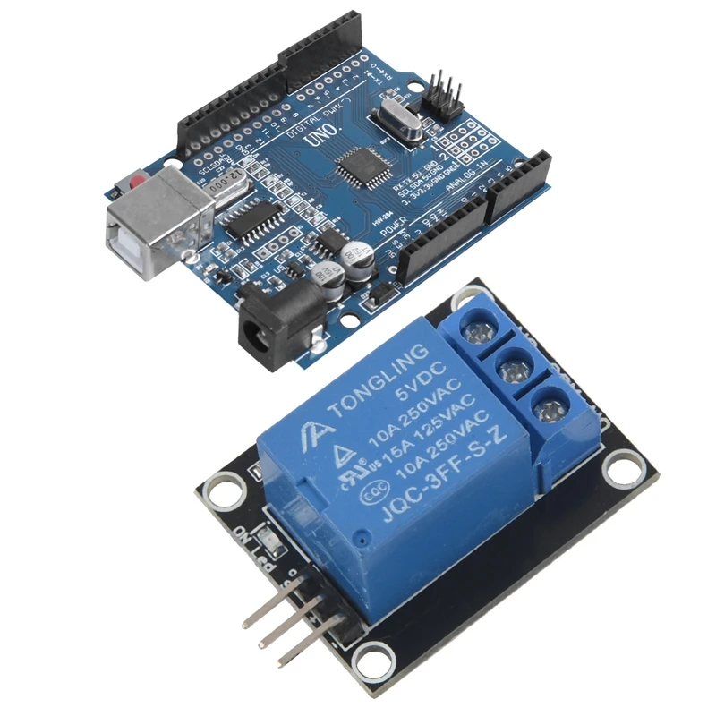 2 набора модуля для Arduino: 1 Набор для UNO R3 ATmega328P CH340 USB плата DIY& 1 набор синий и черный металл 1-полосный релейный модуль 5 в Rel