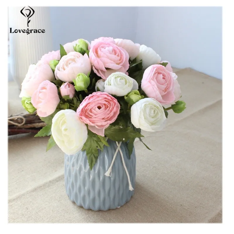 Lovegrace 10 Heads Mini Tea Rose Bouquet Flower Artificial Silk Bride Sister Holding Living Room Table Decoration | Свадьбы и