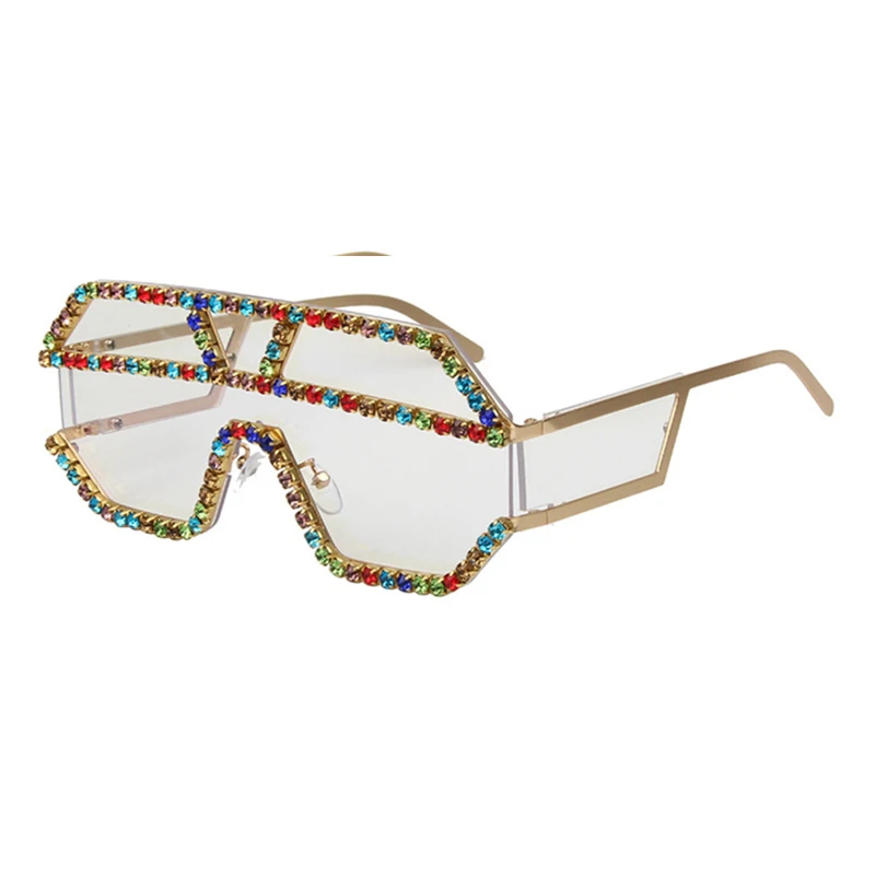 KEHU Роскошные негабаритные Квадратные Солнцезащитные очки женские брендовые блестящие очки со стразами оправа солнцезащитные очки для путешествий на открытом воздухе UV400 GogglesKE74 - Цвет линз: C7 Mixcolor clear