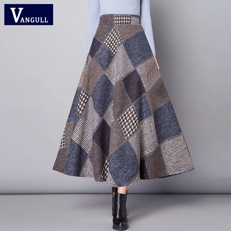 

Vangull Autumn Winter Plaid Skirt 2019 New Arrival High Waist Warm Wool Women Skirt Elegant Beauty Lady Thicker A-Line Skirts
