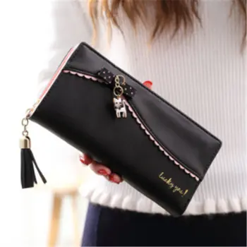 

Fashion Women's Wallet New Korea Sweet Long Wallet Bow Lady Kitten Pendant Wallet Solid Card Holder Women Clutch Handbag Bag