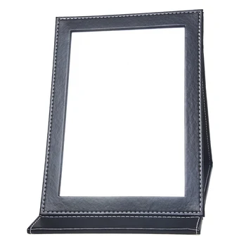 

Black Folding Leather Table Traveling Hand Compact Makeup Mirror 9.1x7.1"