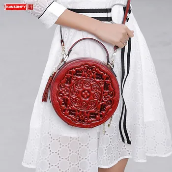 

2020 New Luxury Fashion Women Handbag Female Casual Small Round Shoulder Crossbody Bag Messenger Bags Ladies Emboss Flowers Soft