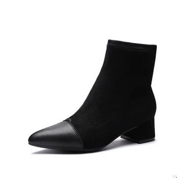 JIANBUDAN Romantic women's high heel autumn boots High quality suede ankle boots Short plush winter Office Stretch boots 34-40 - Цвет: Черный