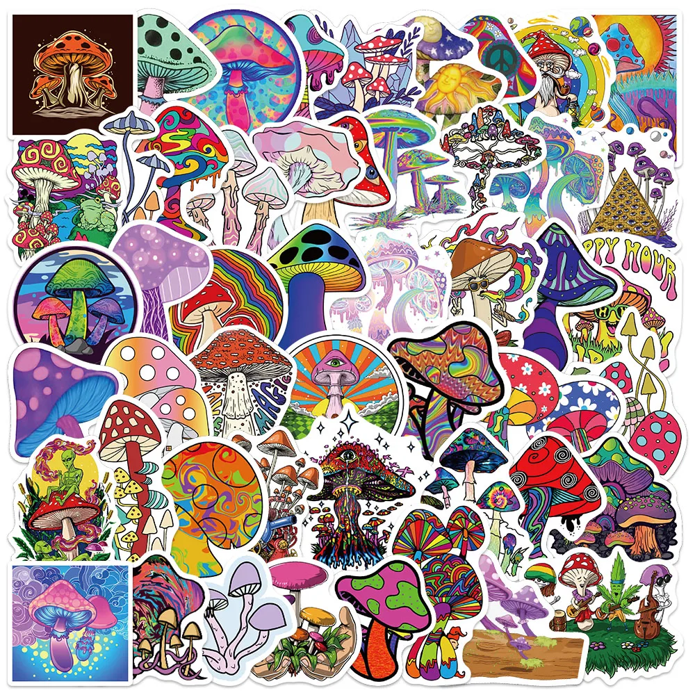 

25/50PCS Cartoon Psychedelic Mushroom Stickers Aesthetics Laptop Guitar Luggage Phone Waterproof Graffiti Sticker Decal Kid Toy