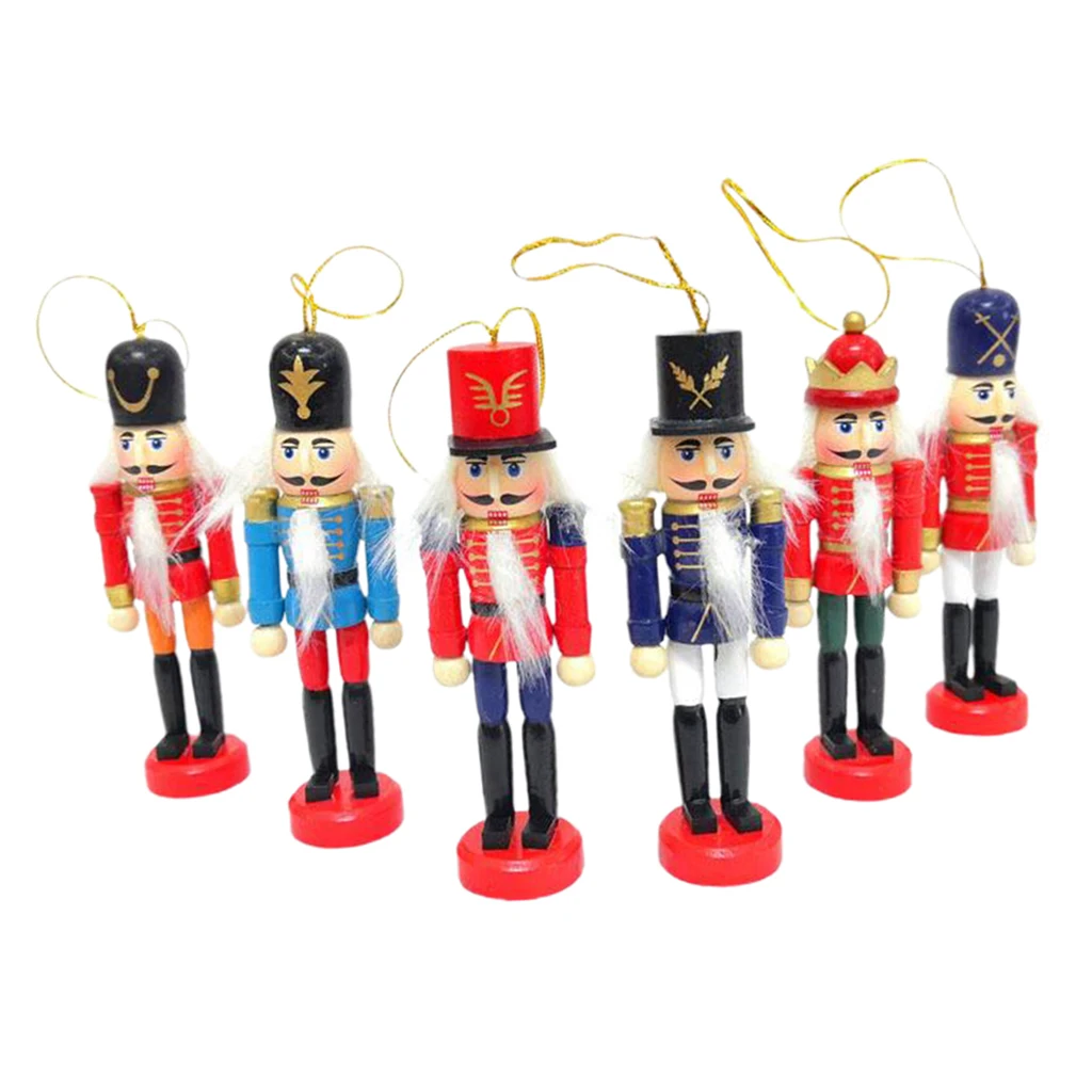 6pcs Christmas Nutcracker Ornaments Set, Wooden Soldier Puppet Toy for Xmas Themed Party Outdoor Yard Tree Hanging Decorations