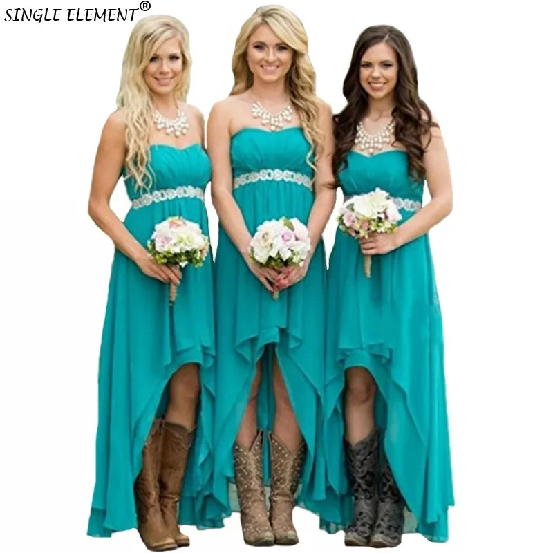 Один элемент модные высокие низкие бирюзовые шифоновые платья подружки невесты